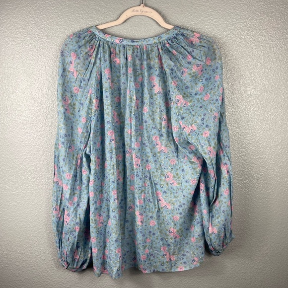 Spell Free People Dolly Long Sleeve Button Up Blouse Blue Floral Womens M Flowy - Picture 11 of 11